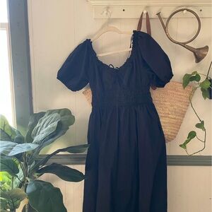 Old Navy Black Puff Sleeve Midi Dress